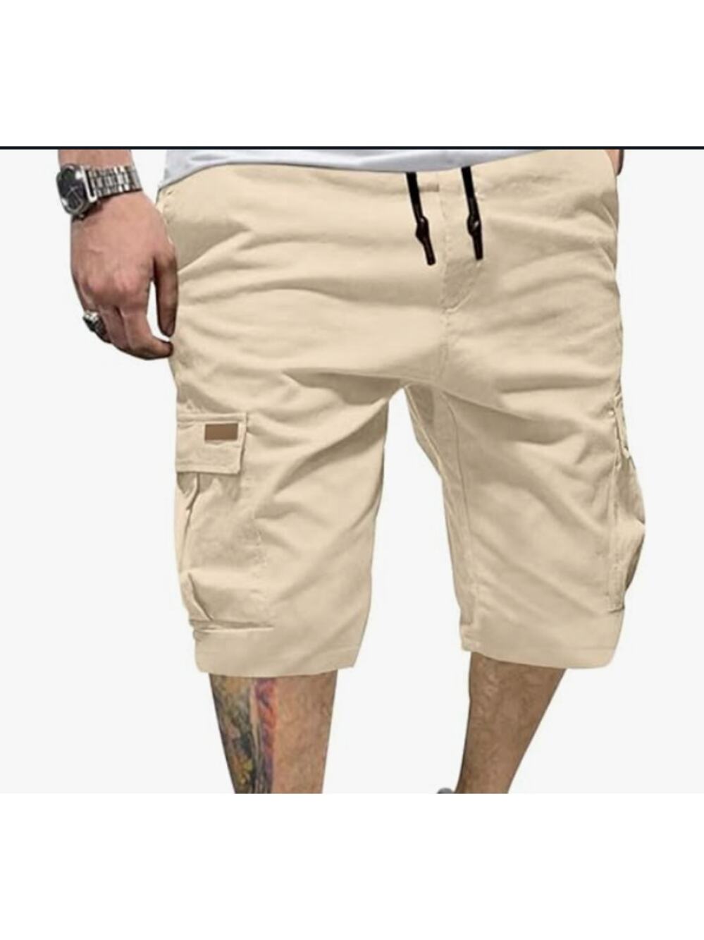 Mens Cargo Shorts Elastic Drawstring with 6 Pockets SIZE 32 Apricot